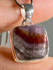 High Quality Cacoxenite in Purple Amethyst and Silver Pendant