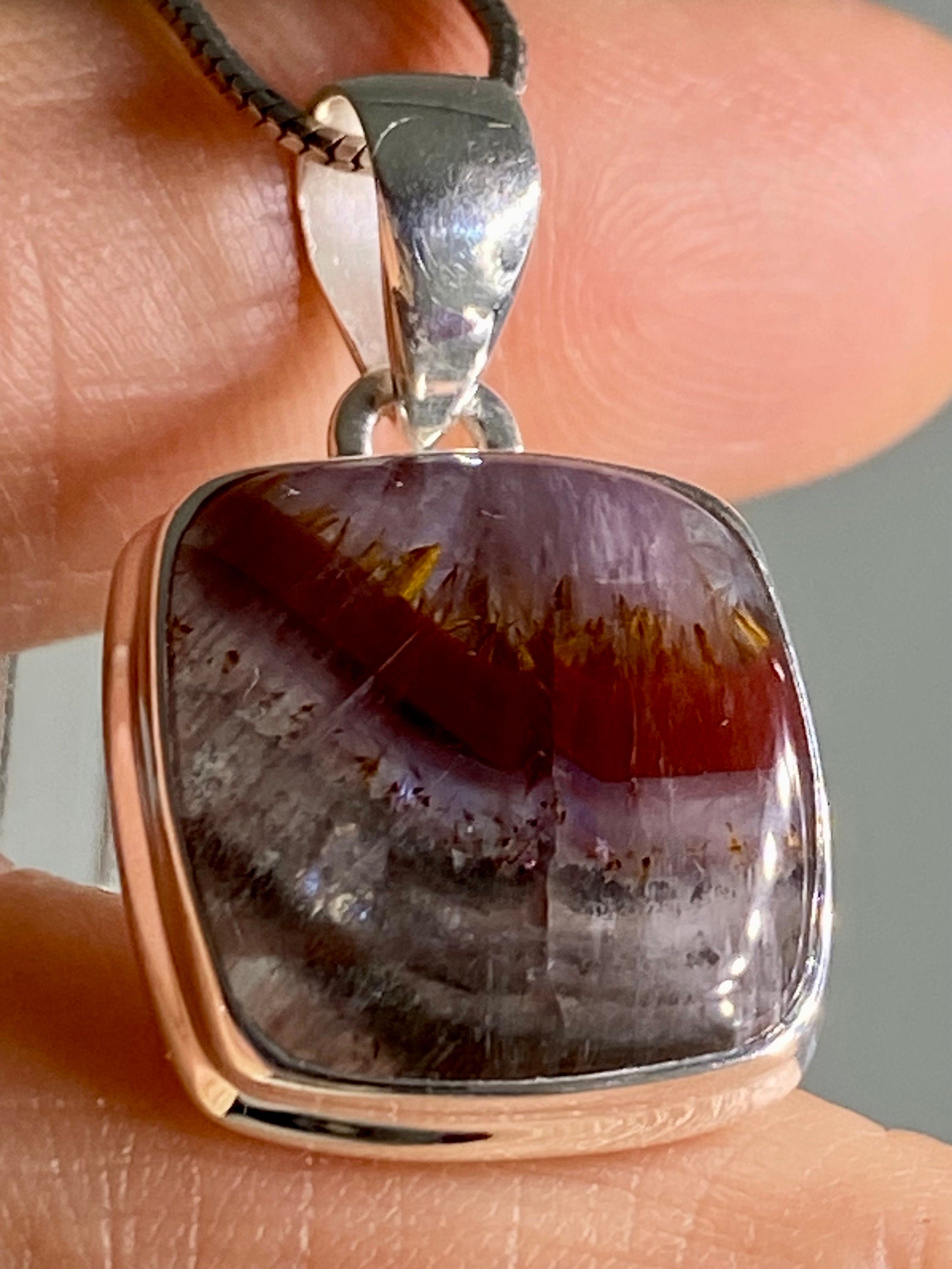 High Quality Cacoxenite in Purple Amethyst and Silver Pendant