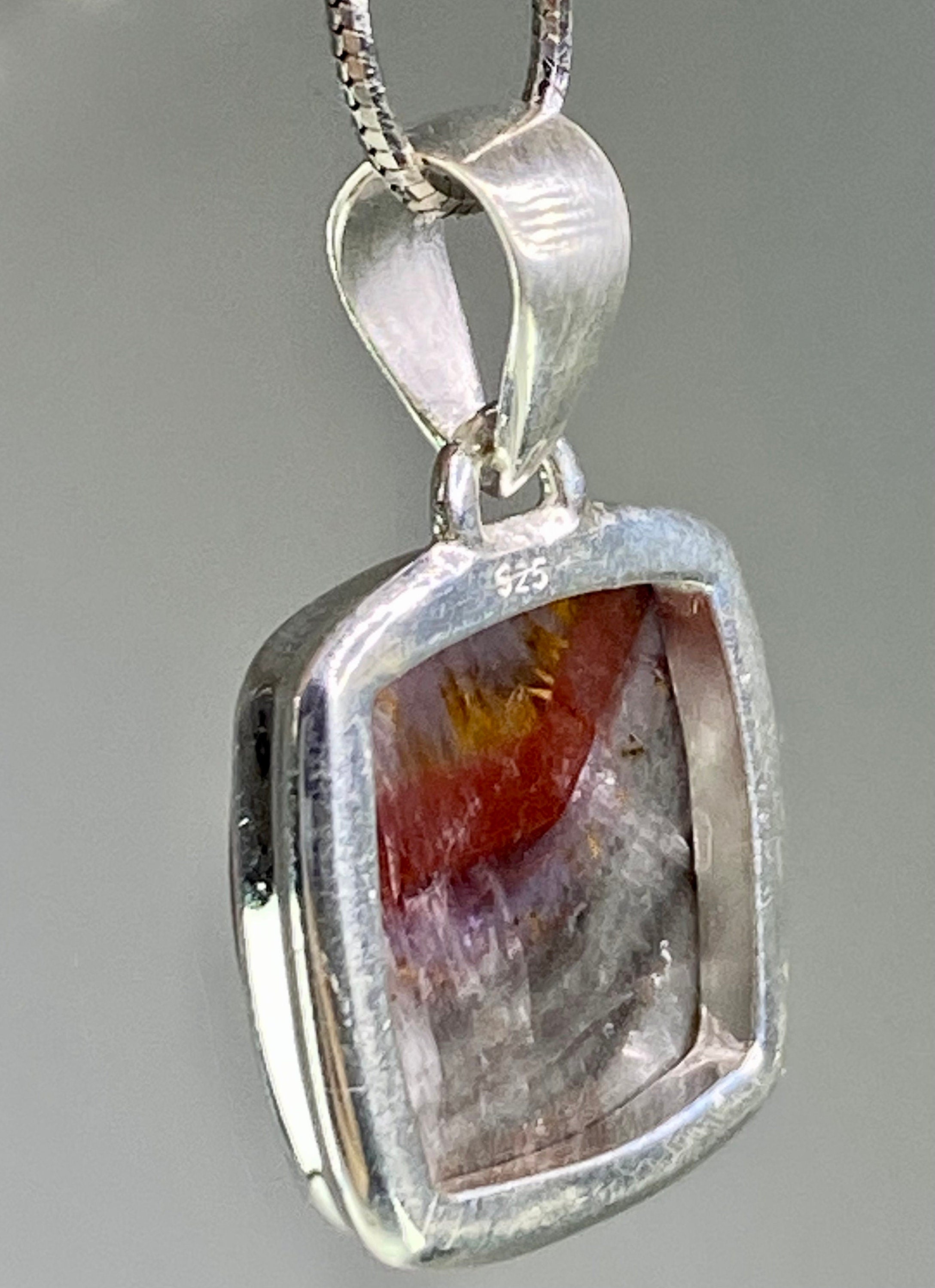 High Quality Cacoxenite in Purple Amethyst and Silver Pendant