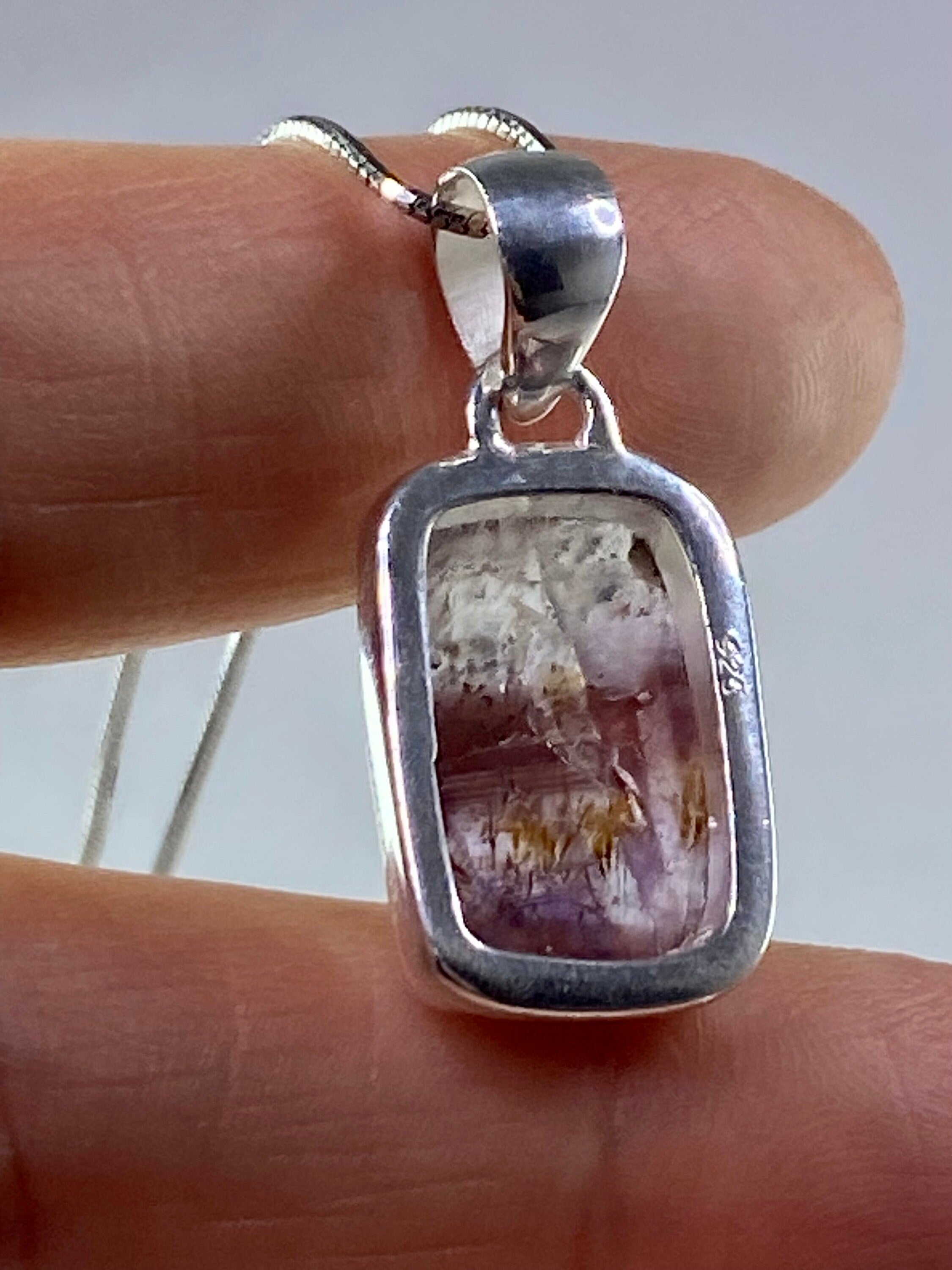 High Quality Cacoxenite in Purple Amethyst and Silver Pendant