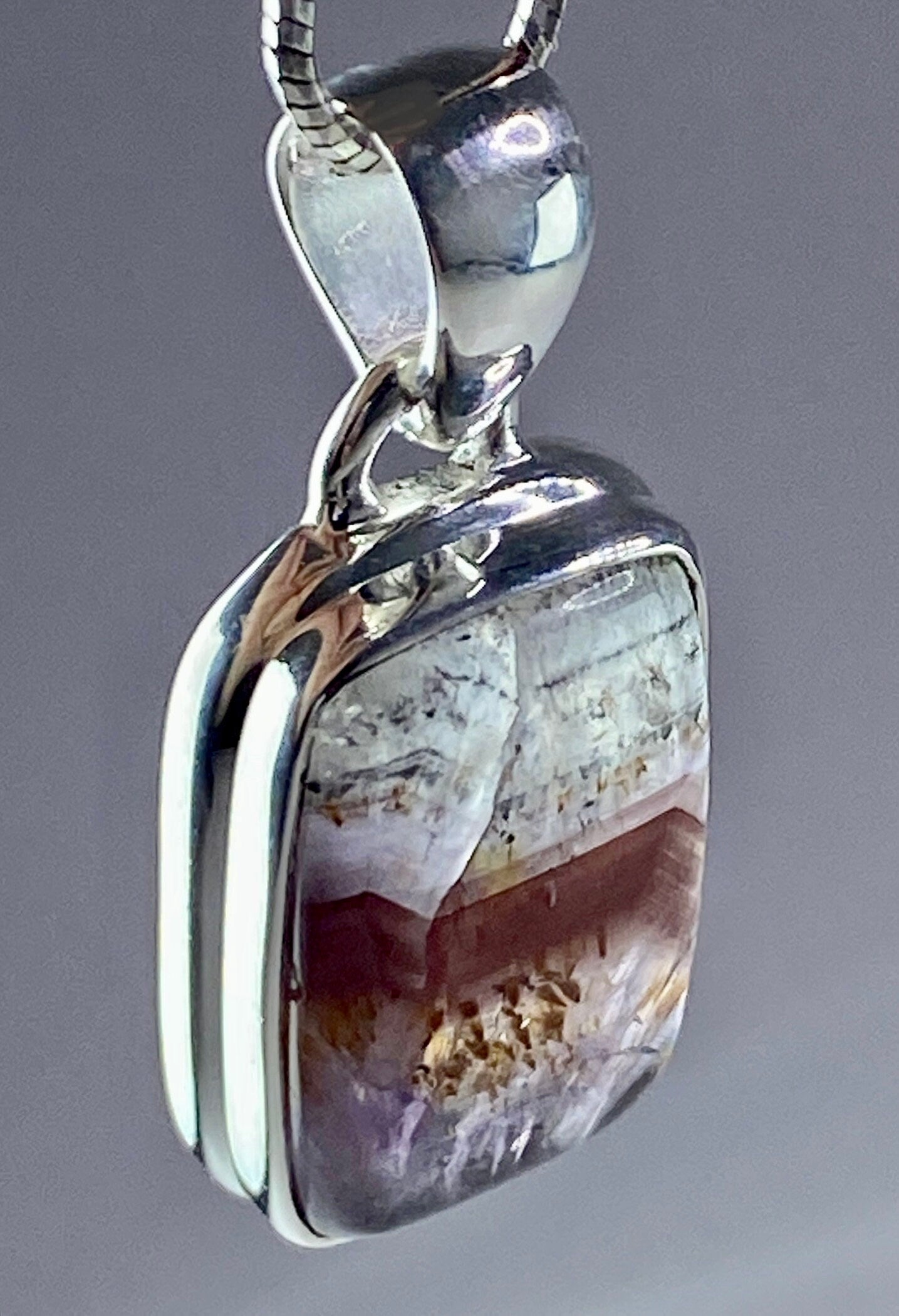 High Quality Cacoxenite in Purple Amethyst and Silver Pendant