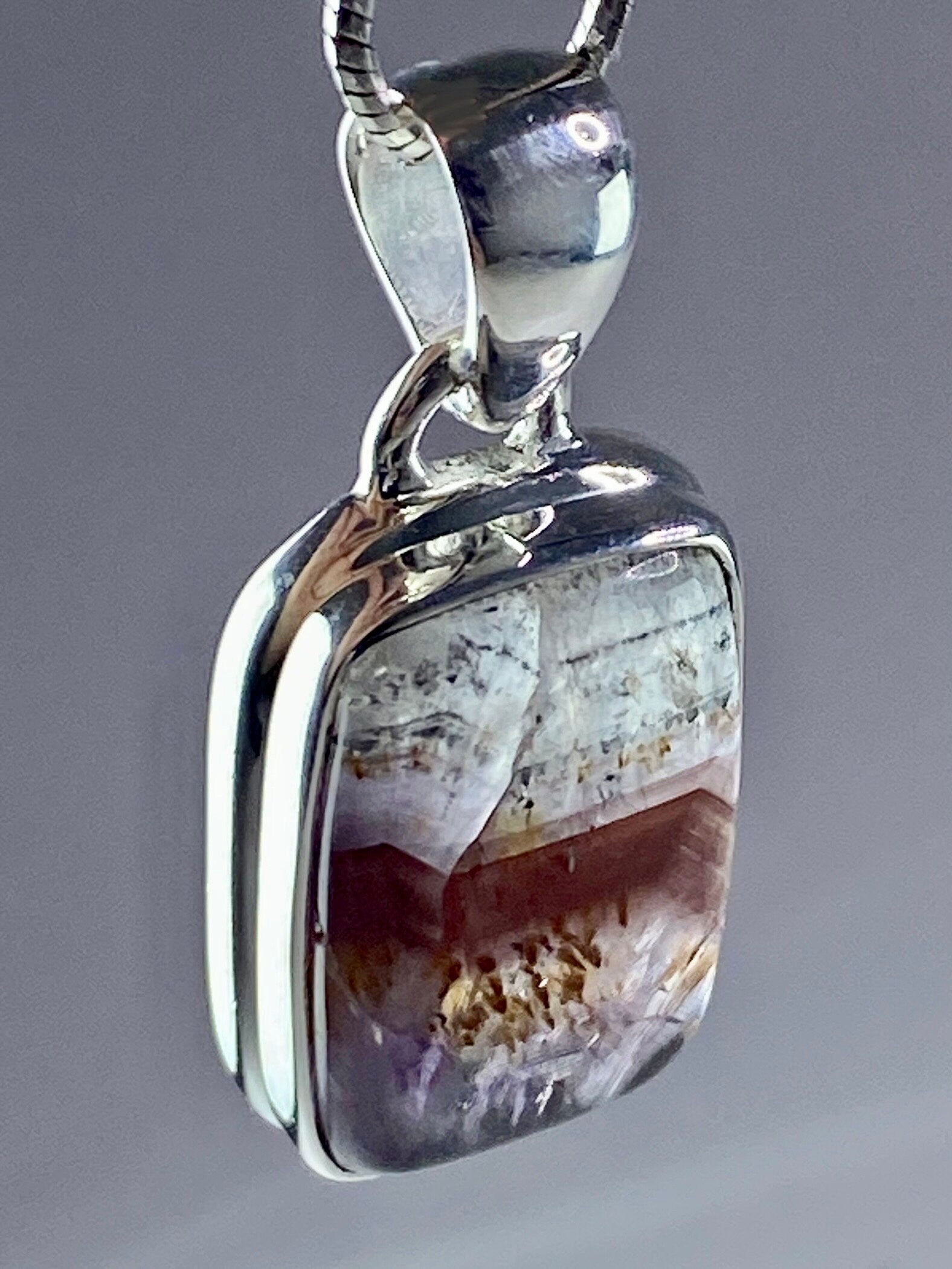 High Quality Cacoxenite in Purple Amethyst and Silver Pendant