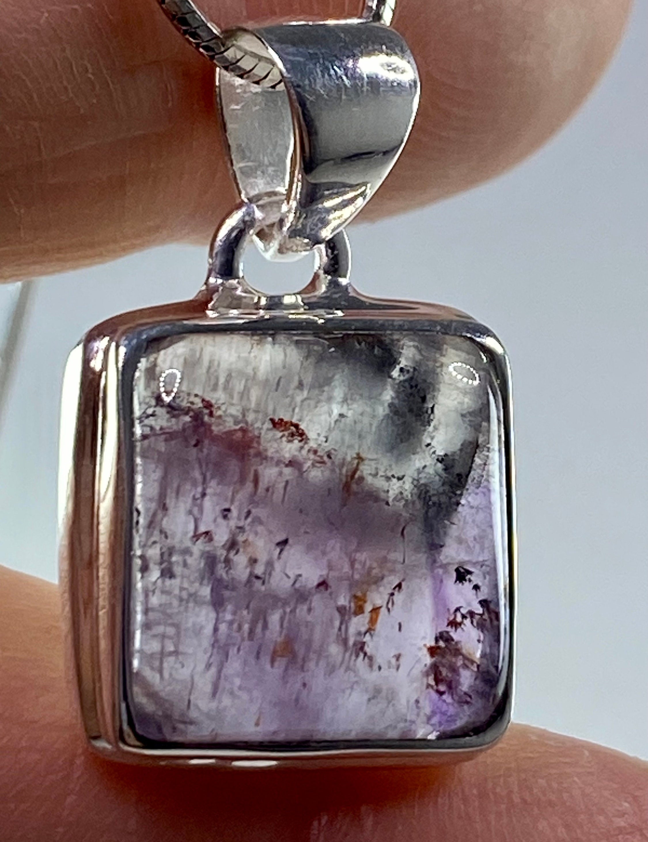 High Quality Cacoxenite in Purple Amethyst and Silver Pendant