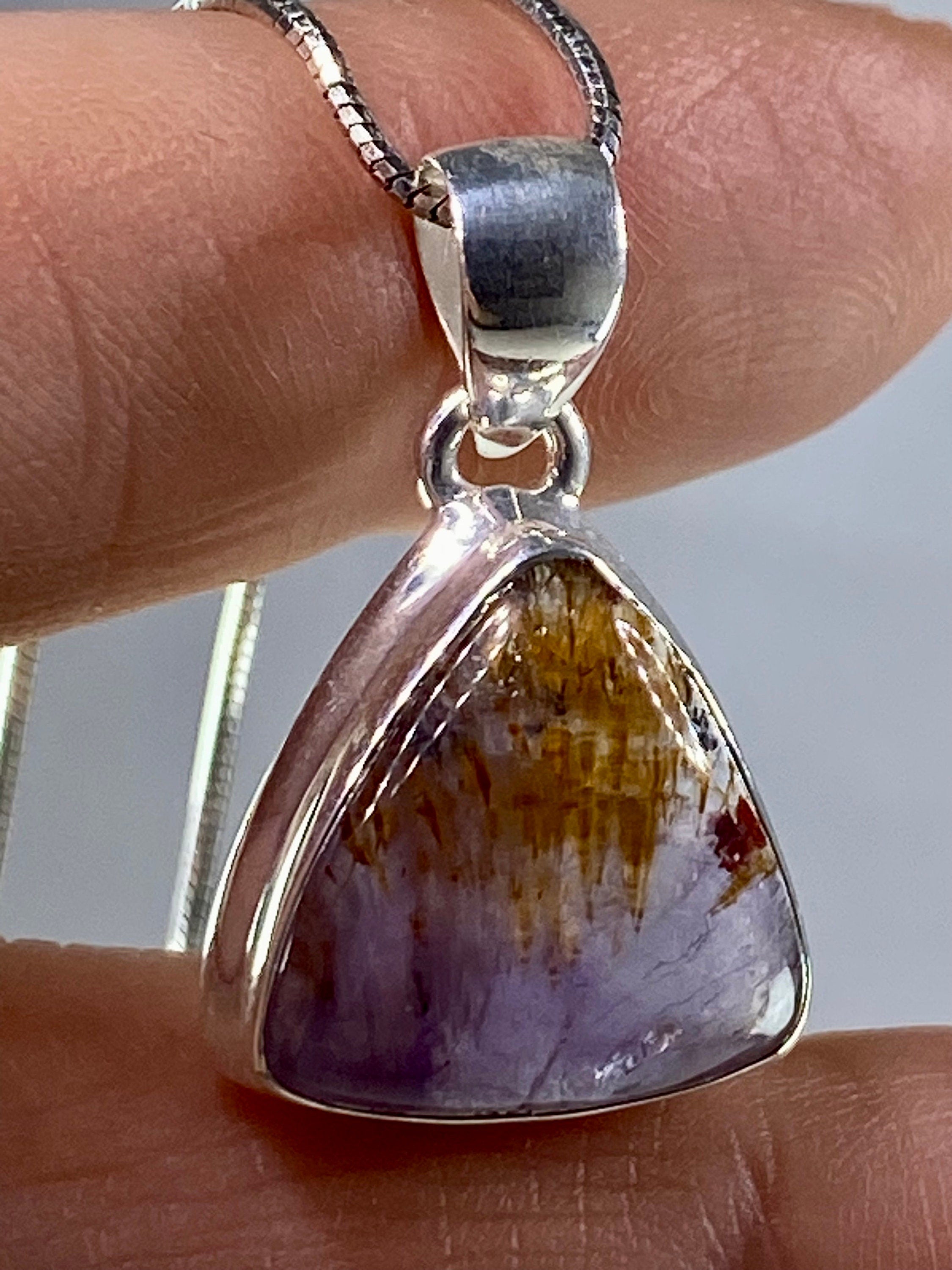 High Quality Cacoxenite in Purple Amethyst and Silver Pendant