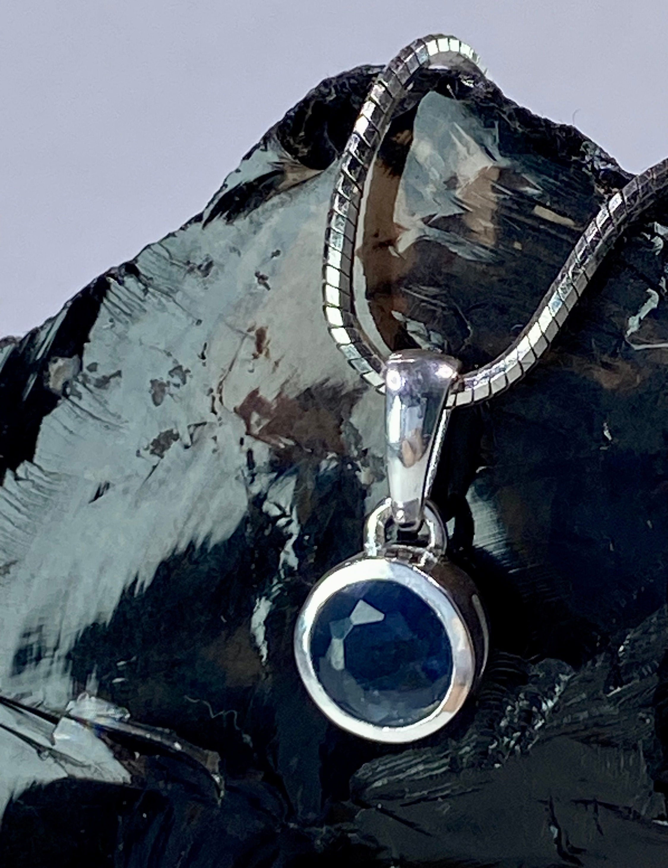 Raw Sapphire and Silver Pendant