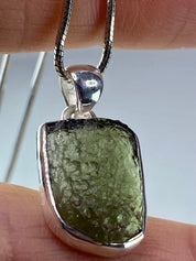 Natural MOLDAVITE and Sterling Silver Pendant