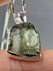 Natural MOLDAVITE and Sterling Silver Pendant