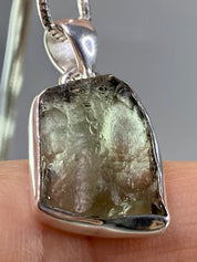 Natural MOLDAVITE and Sterling Silver Pendant