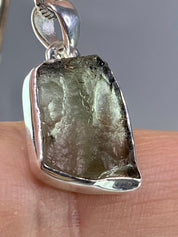 Natural MOLDAVITE and Sterling Silver Pendant