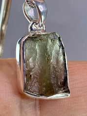 Natural MOLDAVITE and Sterling Silver Pendant