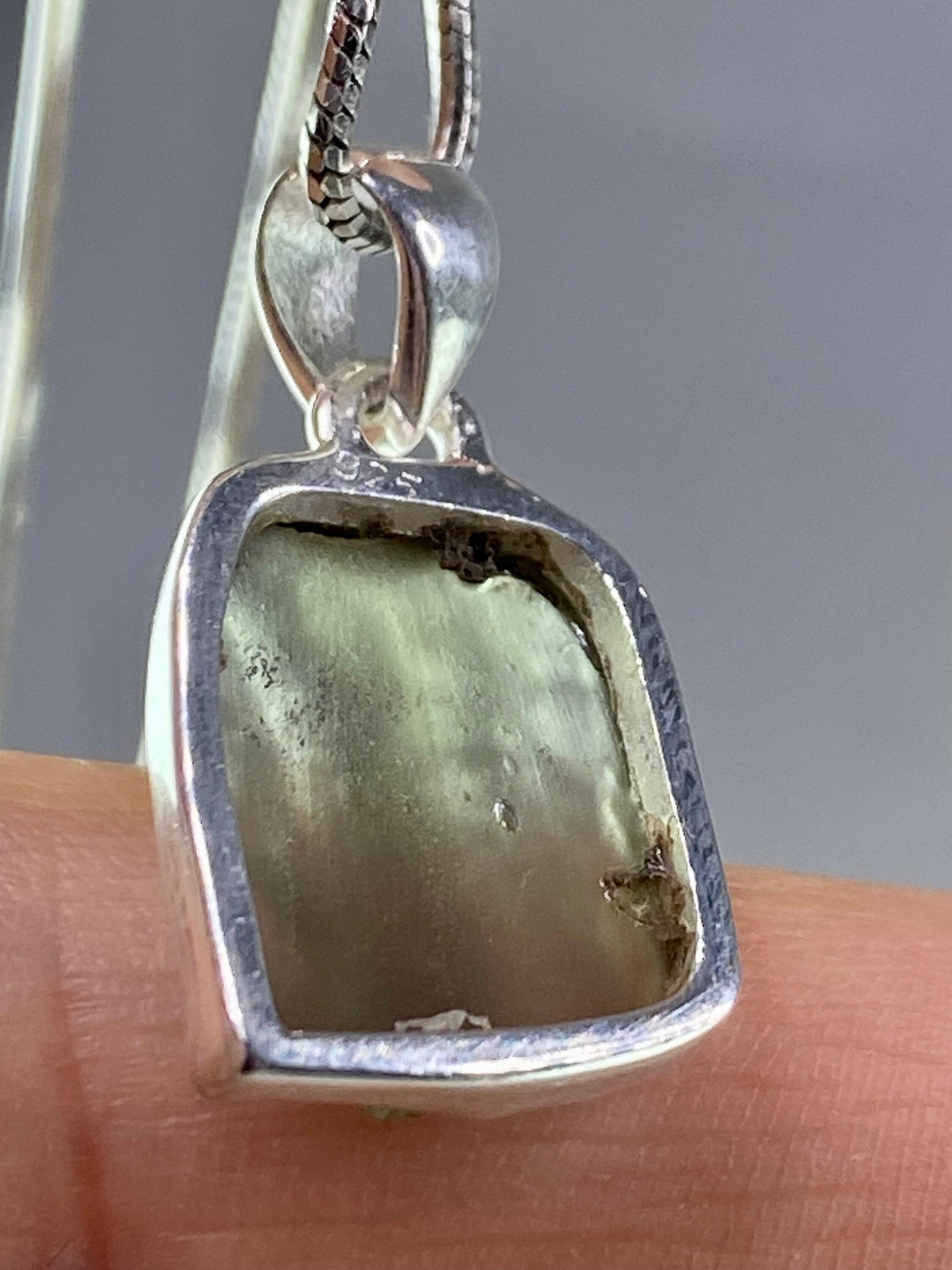 Natural MOLDAVITE and Sterling Silver Pendant