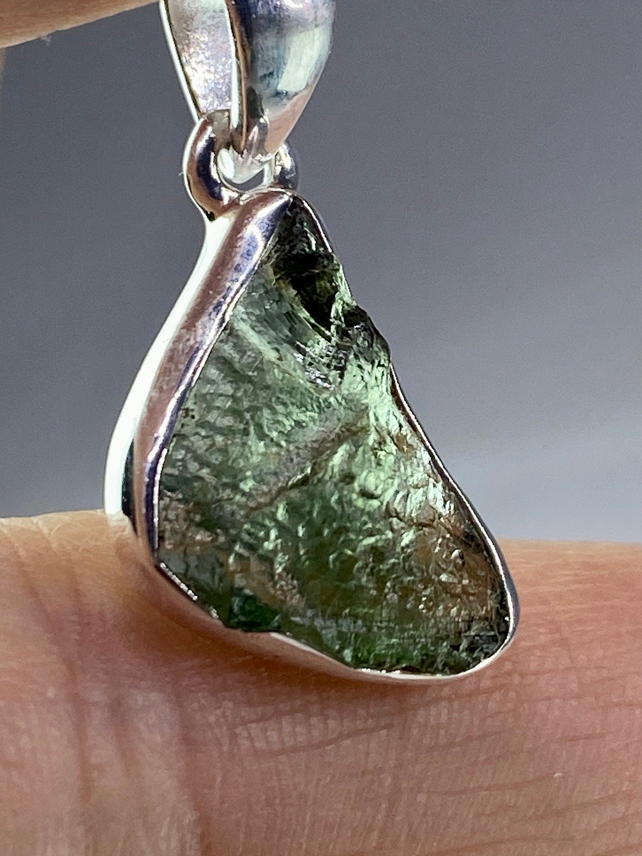 Natural MOLDAVITE and Sterling Silver Pendant