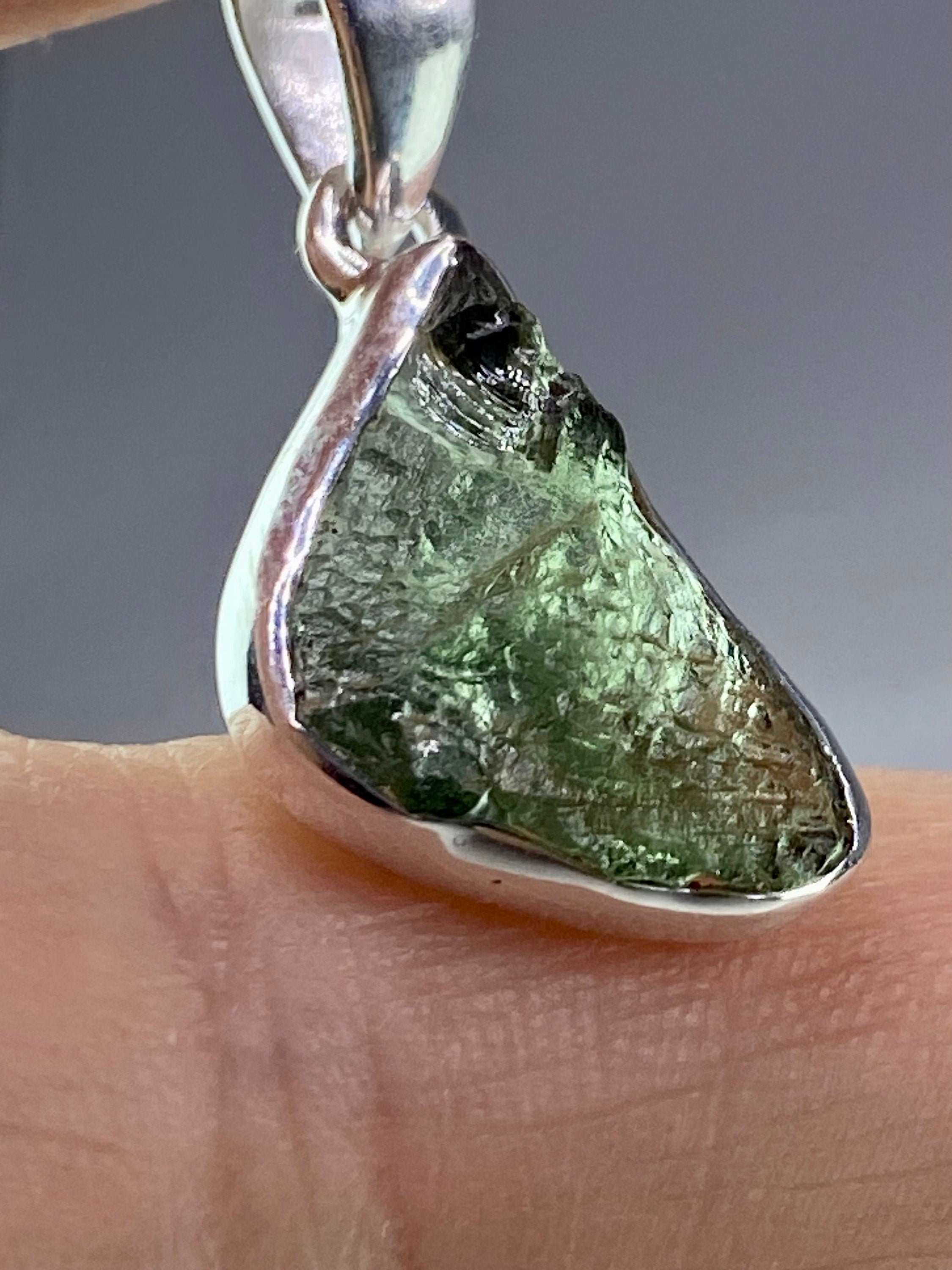 Natural MOLDAVITE and Sterling Silver Pendant