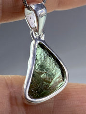 Natural MOLDAVITE and Sterling Silver Pendant