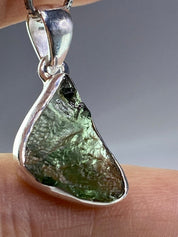 Natural MOLDAVITE and Sterling Silver Pendant