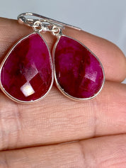 Raw Faceted Ruby and Silver Dangle Earrings