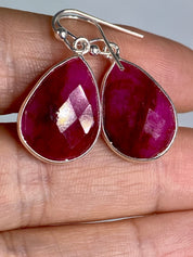 Raw Faceted Ruby and Silver Dangle Earrings