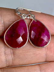 Raw Faceted Ruby and Silver Dangle Earrings