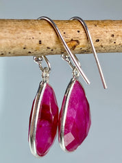 Raw Faceted Ruby and Silver Dangle Earrings