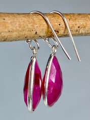 Raw Faceted Ruby and Silver Dangle Earrings