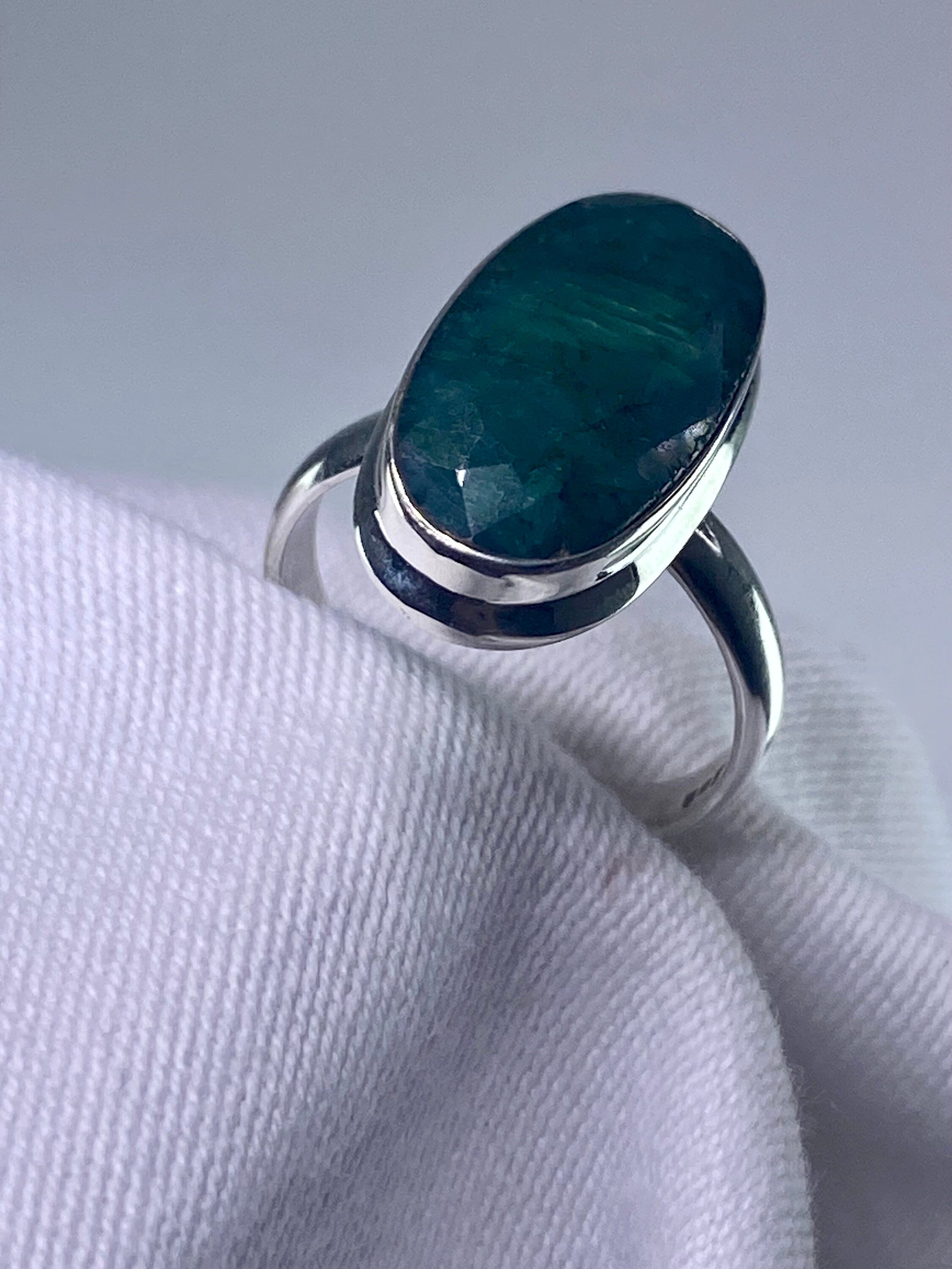 Raw Faceted Emerald and Silver Ring