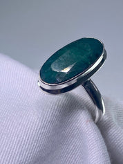 Raw Faceted Emerald and Silver Ring