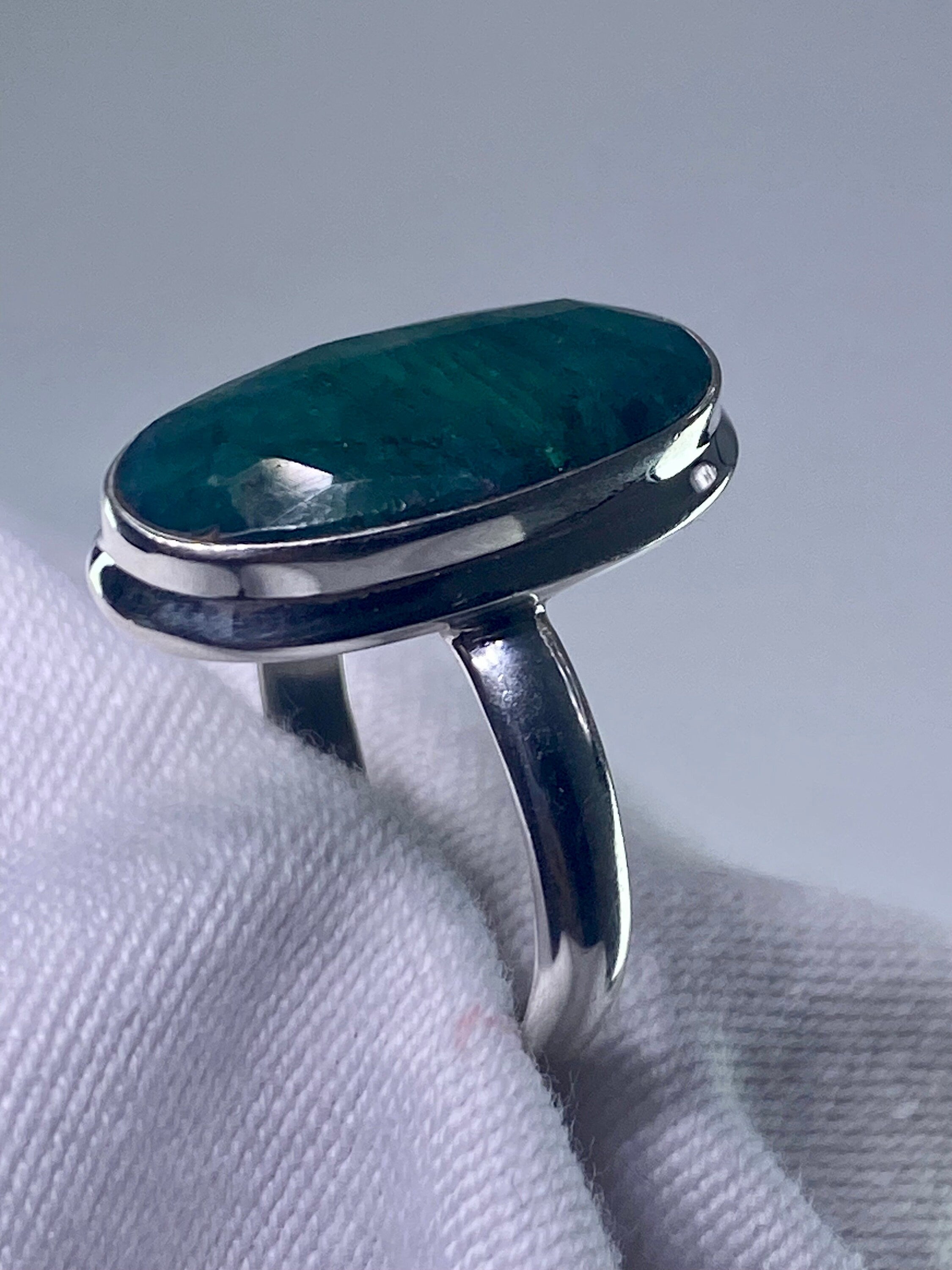 Raw Faceted Emerald and Silver Ring