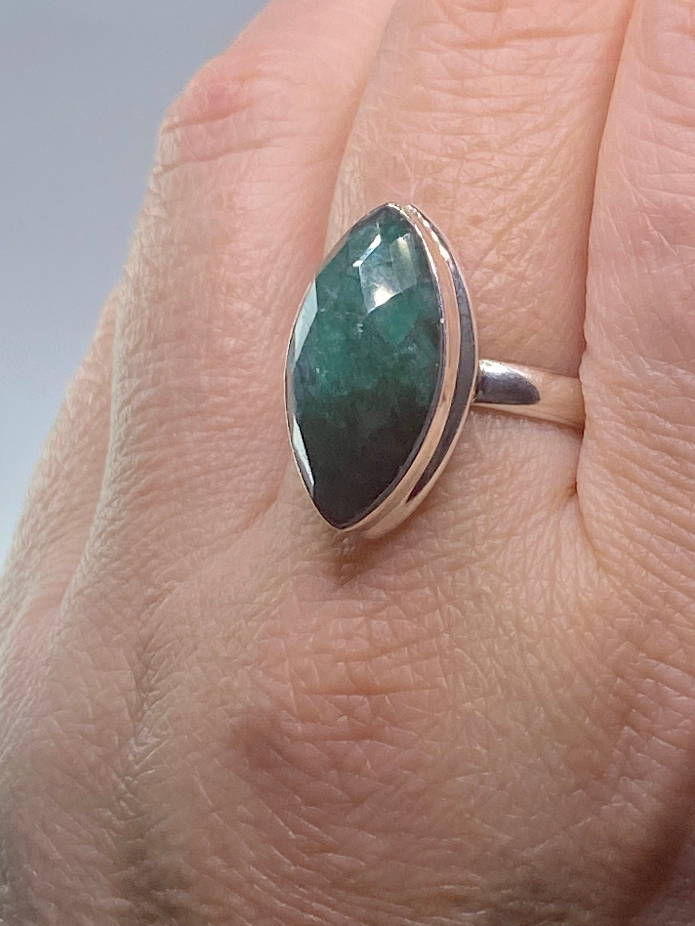 Raw Faceted Emerald and Silver Ring