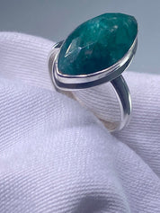 Raw Faceted Emerald and Silver Ring