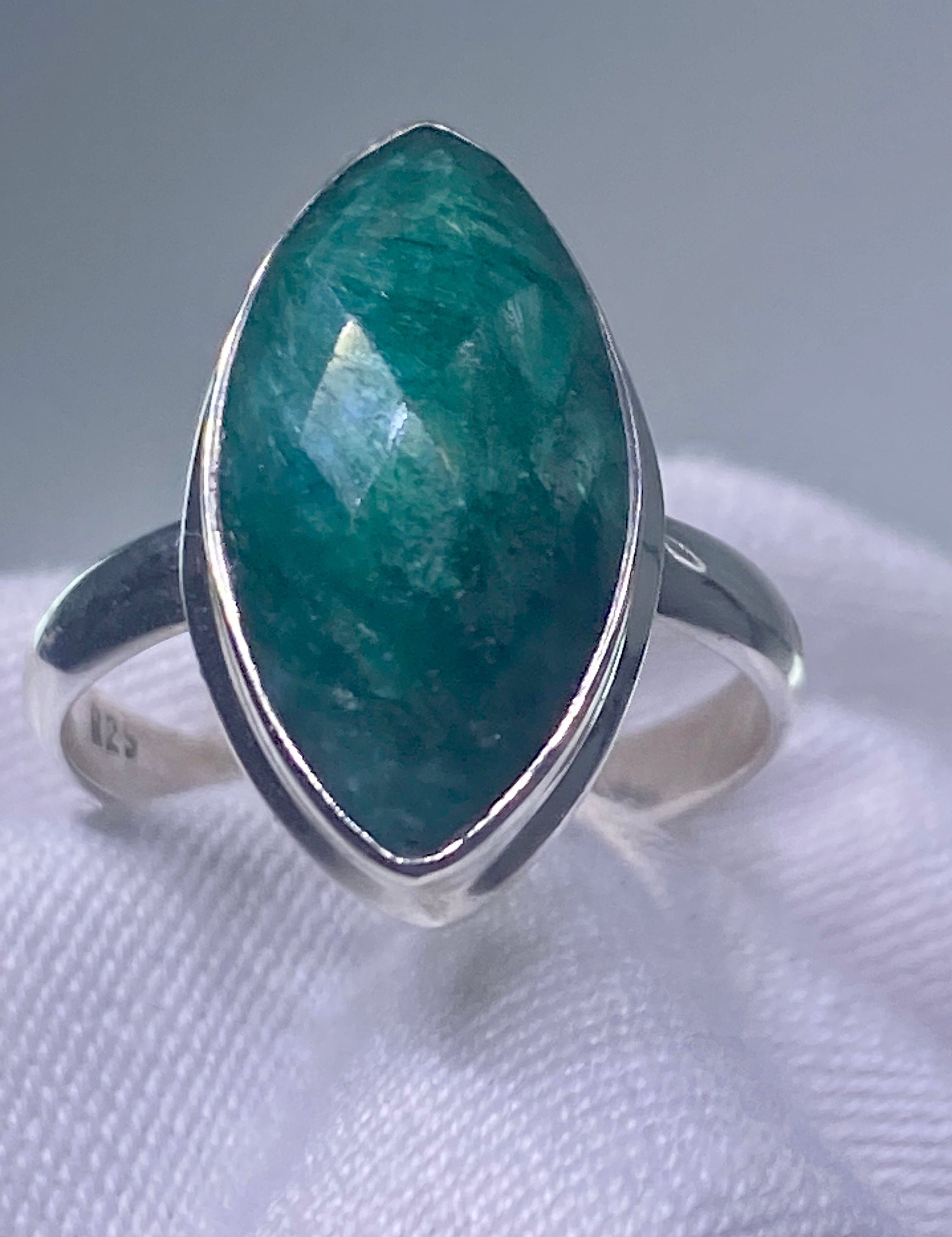 Raw Faceted Emerald and Silver Ring