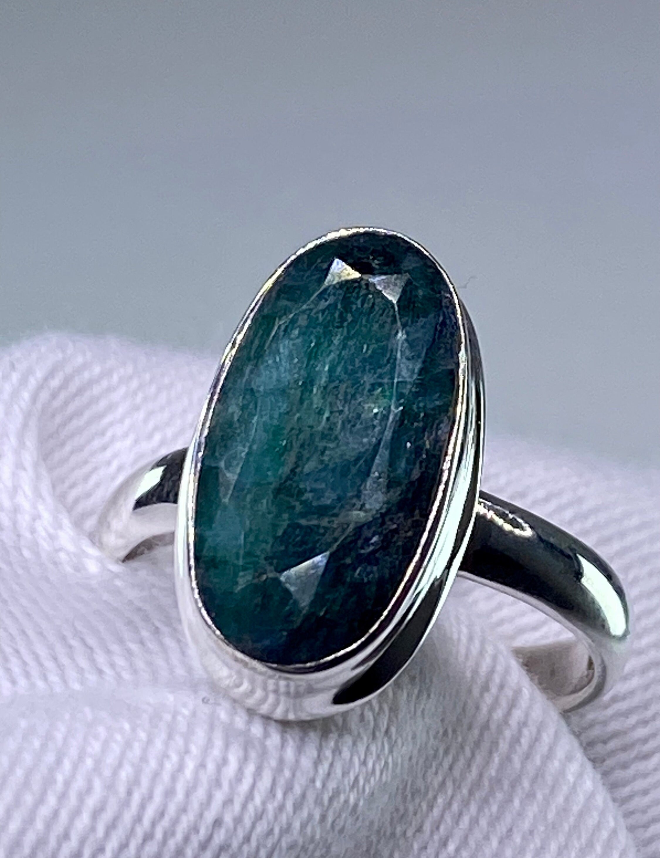 Raw Faceted Emerald and Silver Ring