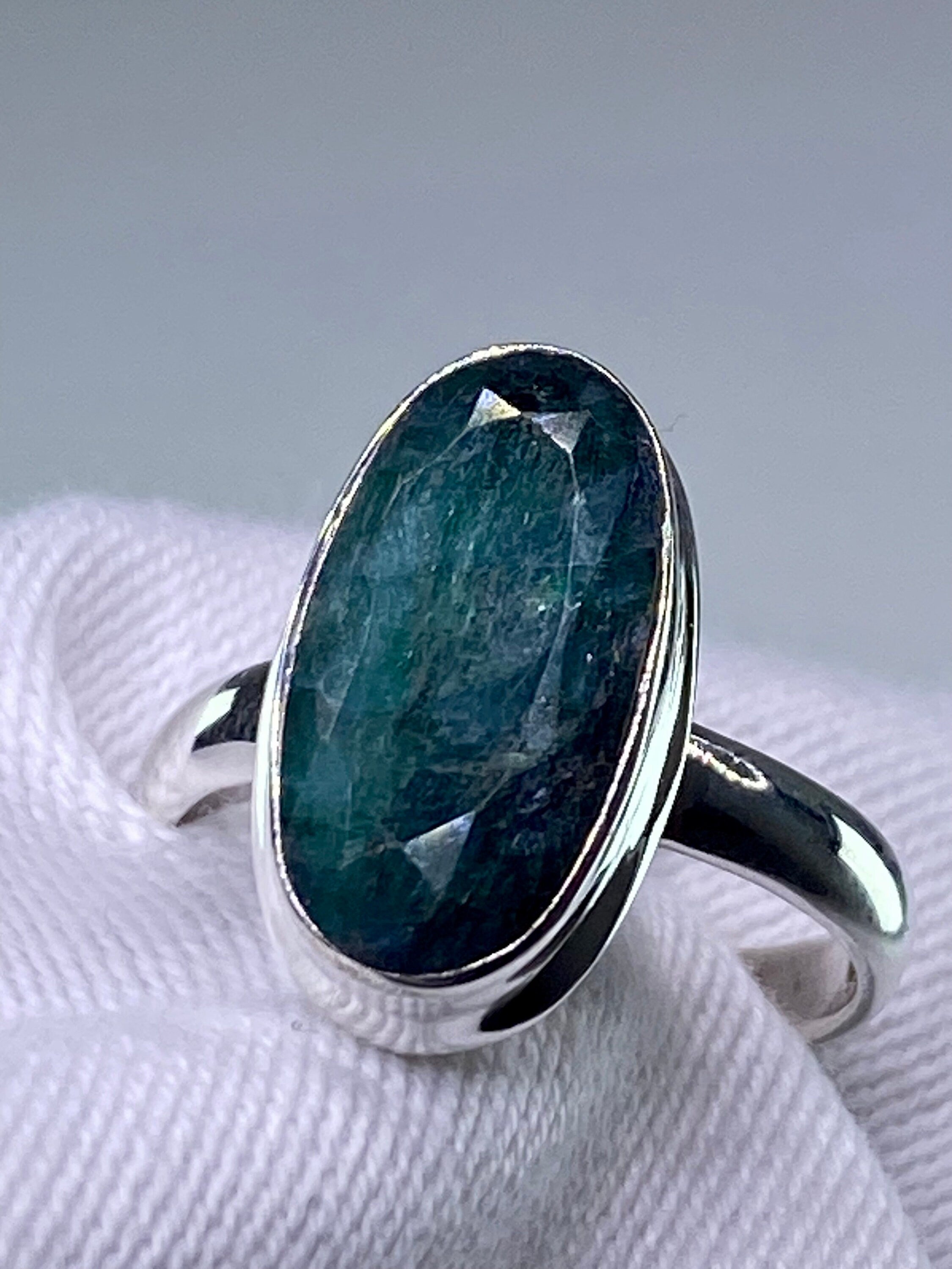 Raw Faceted Emerald and Silver Ring