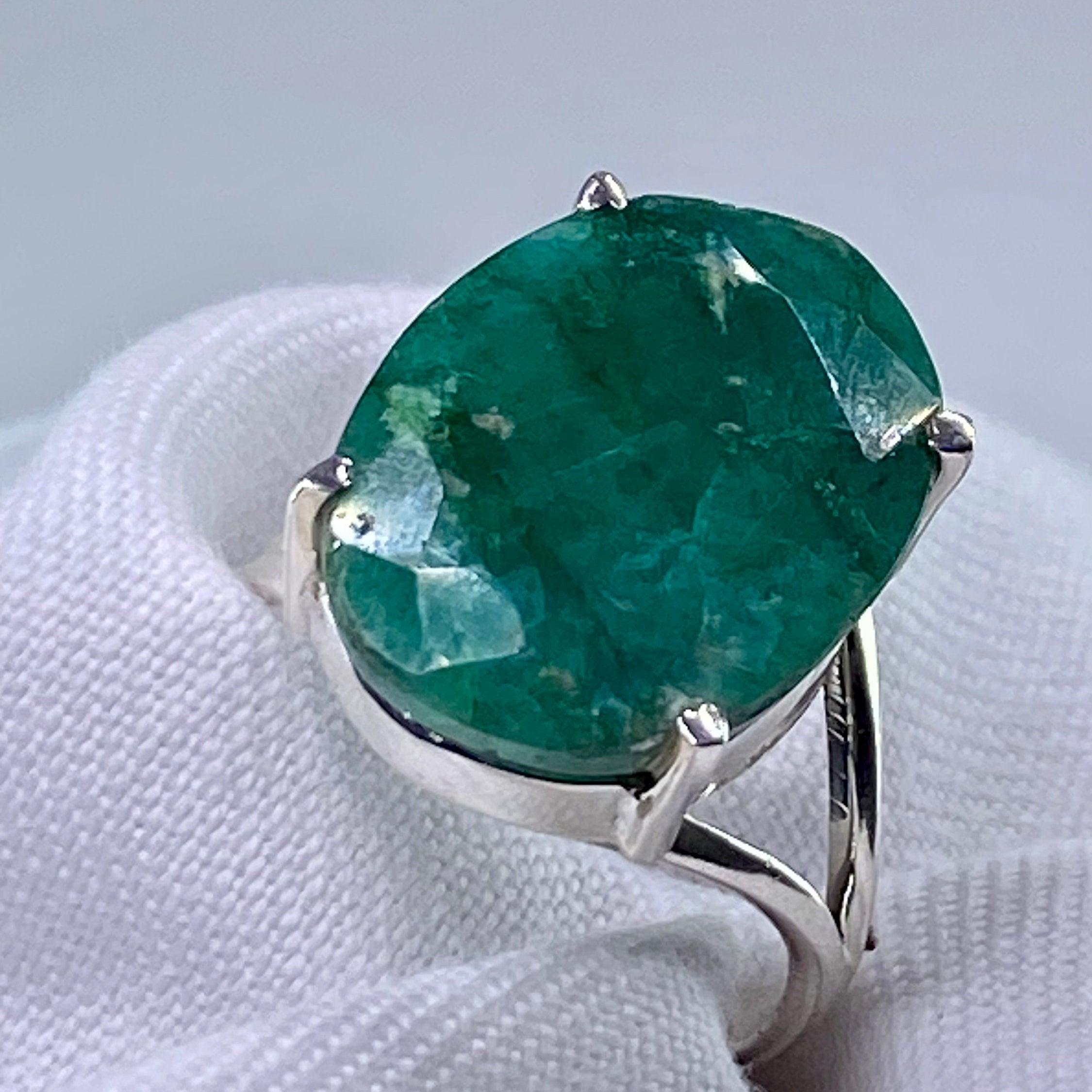 Raw Emerald and Silver Ring