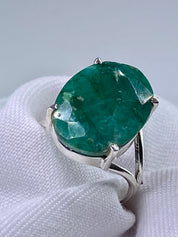 Raw Emerald and Silver Ring