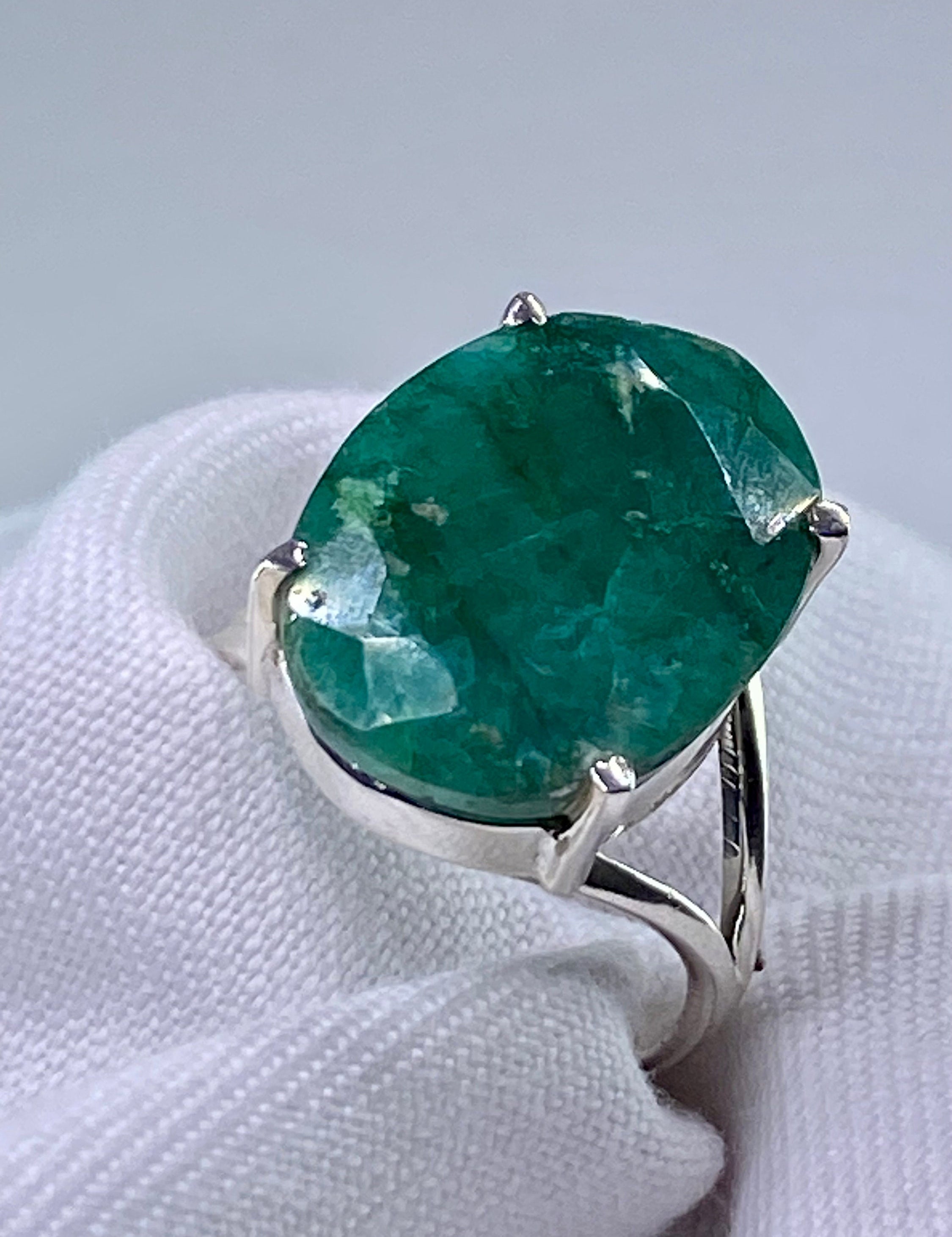 Raw Emerald and Silver Ring