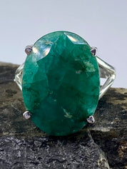 Raw Emerald and Silver Ring