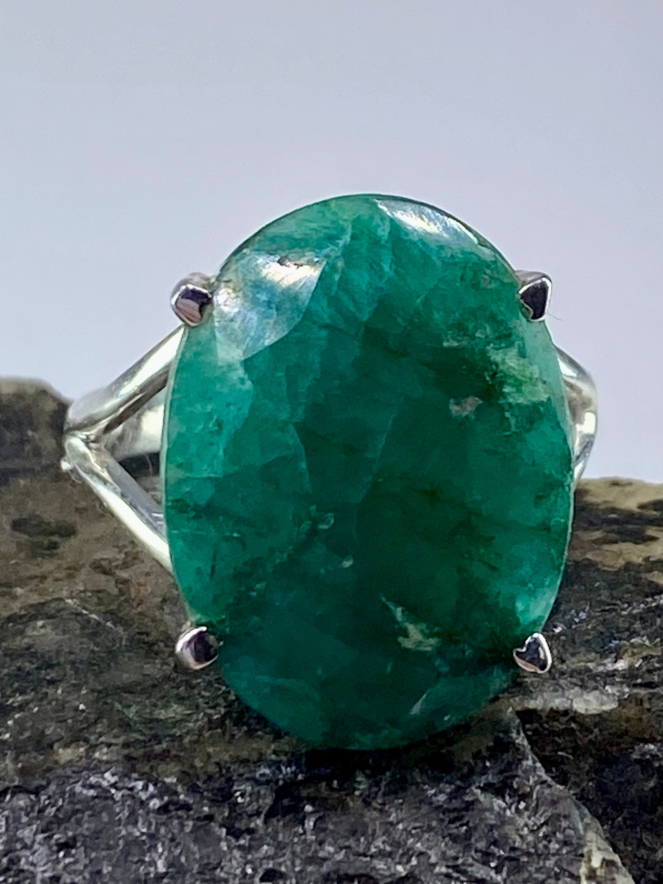 Raw Emerald and Silver Ring