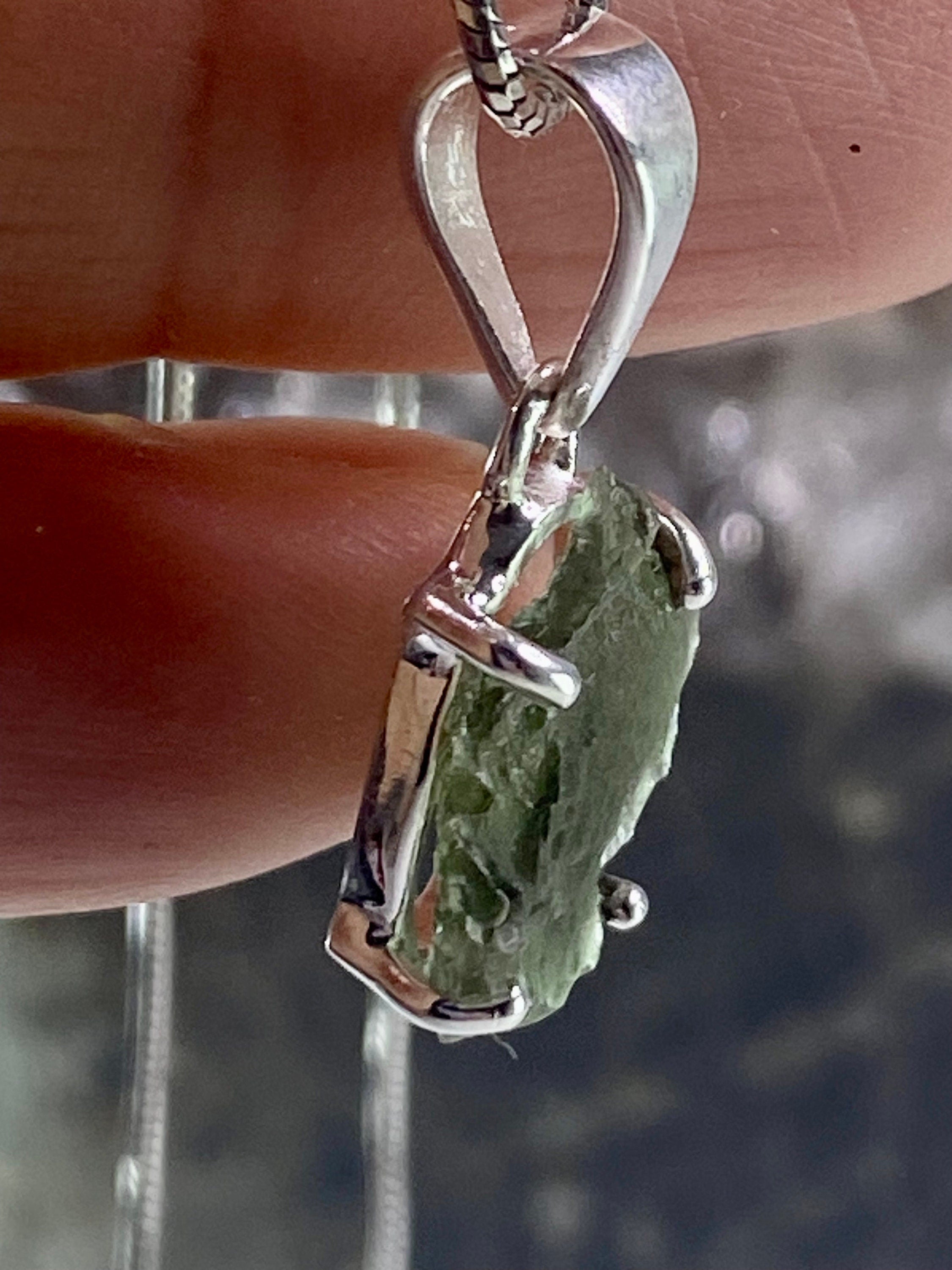 Natural MOLDAVITE and Sterling Silver Pendant