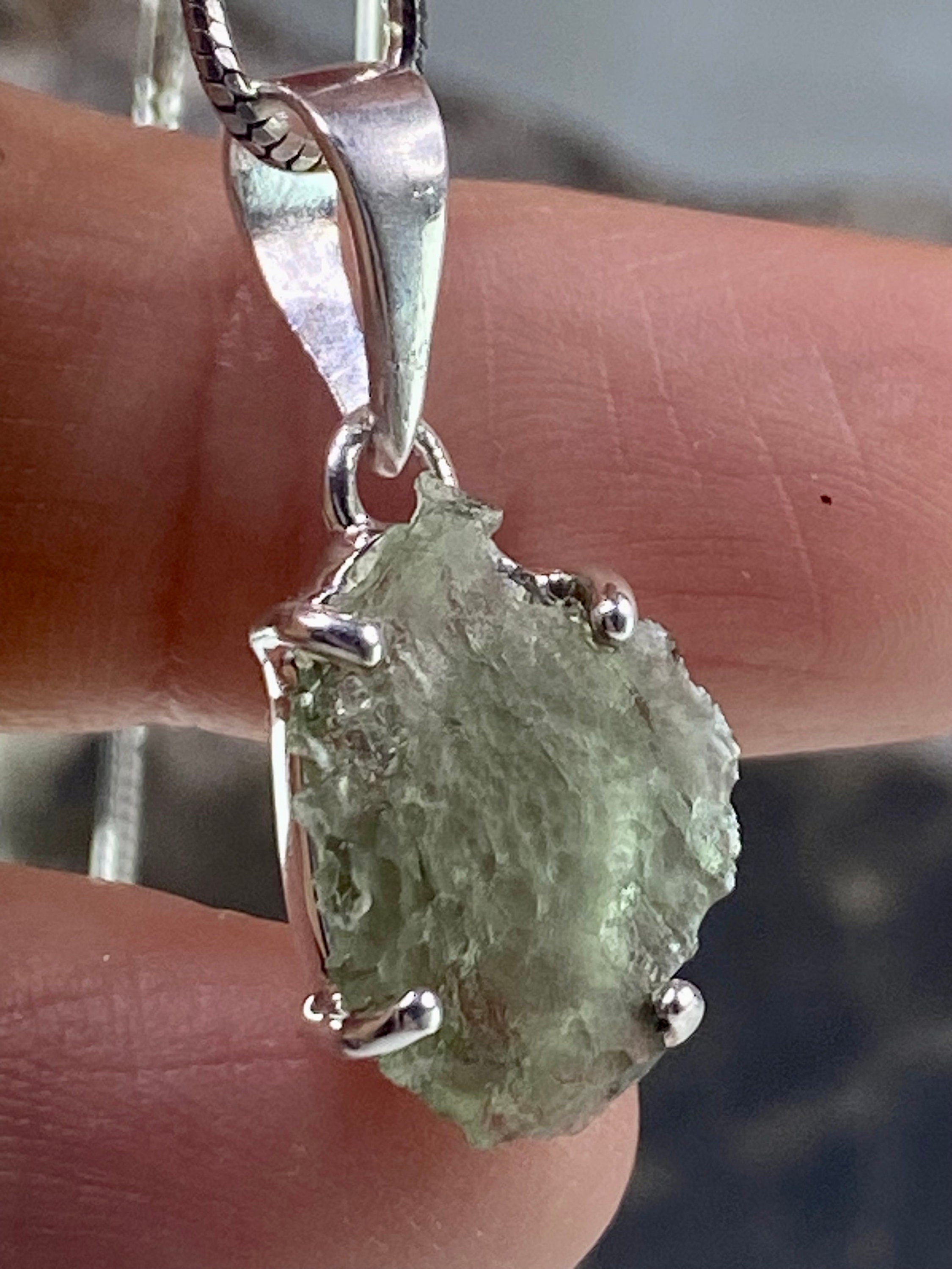 Natural MOLDAVITE and Sterling Silver Pendant