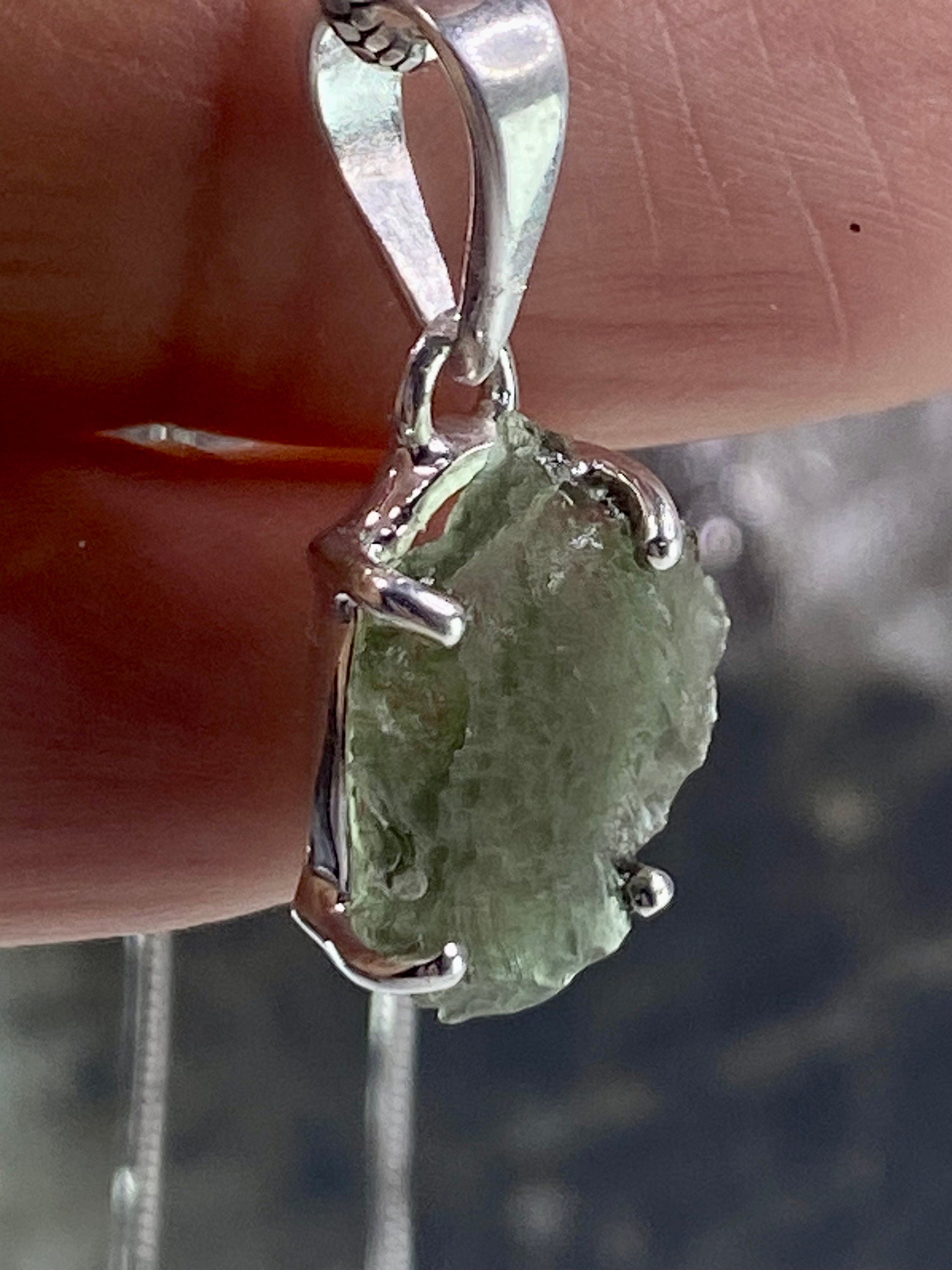 Natural MOLDAVITE and Sterling Silver Pendant