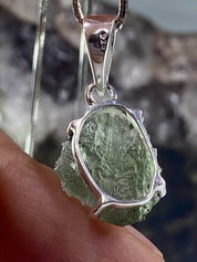 Natural MOLDAVITE and Sterling Silver Pendant