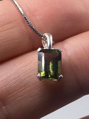 Natural MOLDAVITE and Sterling Silver Pendant