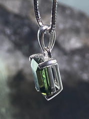 Natural MOLDAVITE and Sterling Silver Pendant