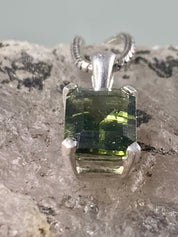 Natural MOLDAVITE and Sterling Silver Pendant