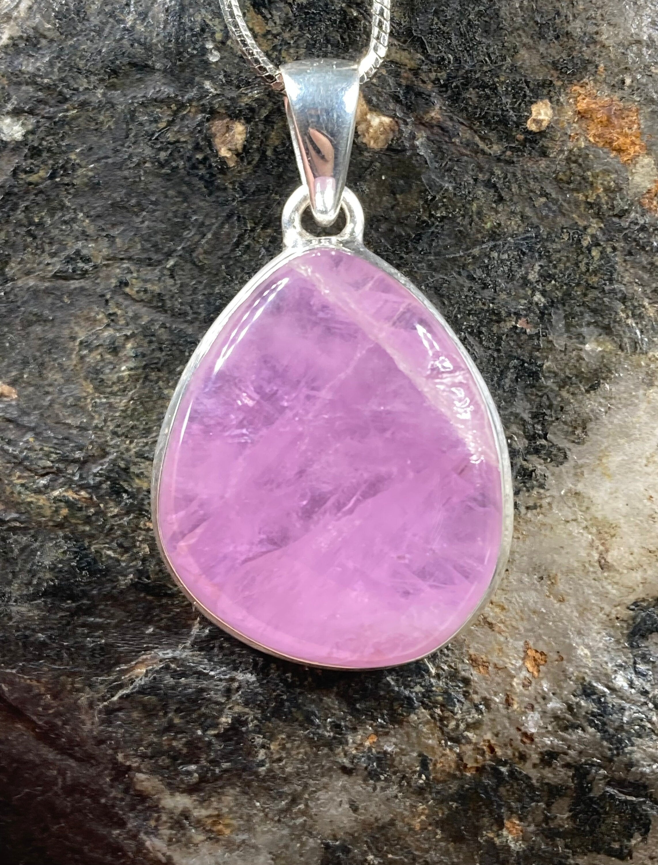 Natural Kunzite and Silver Pendant Necklace