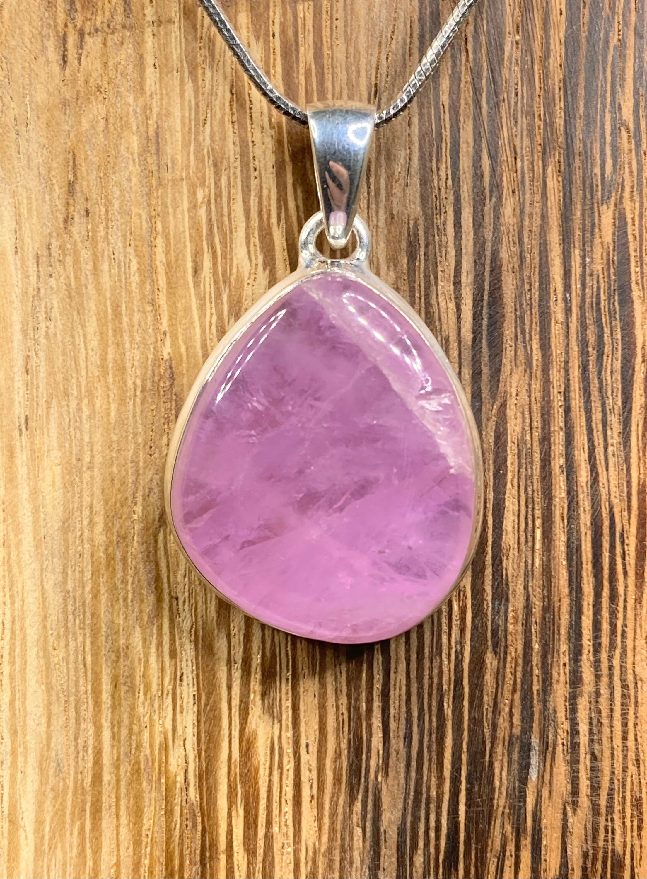 Natural Kunzite and Silver Pendant Necklace