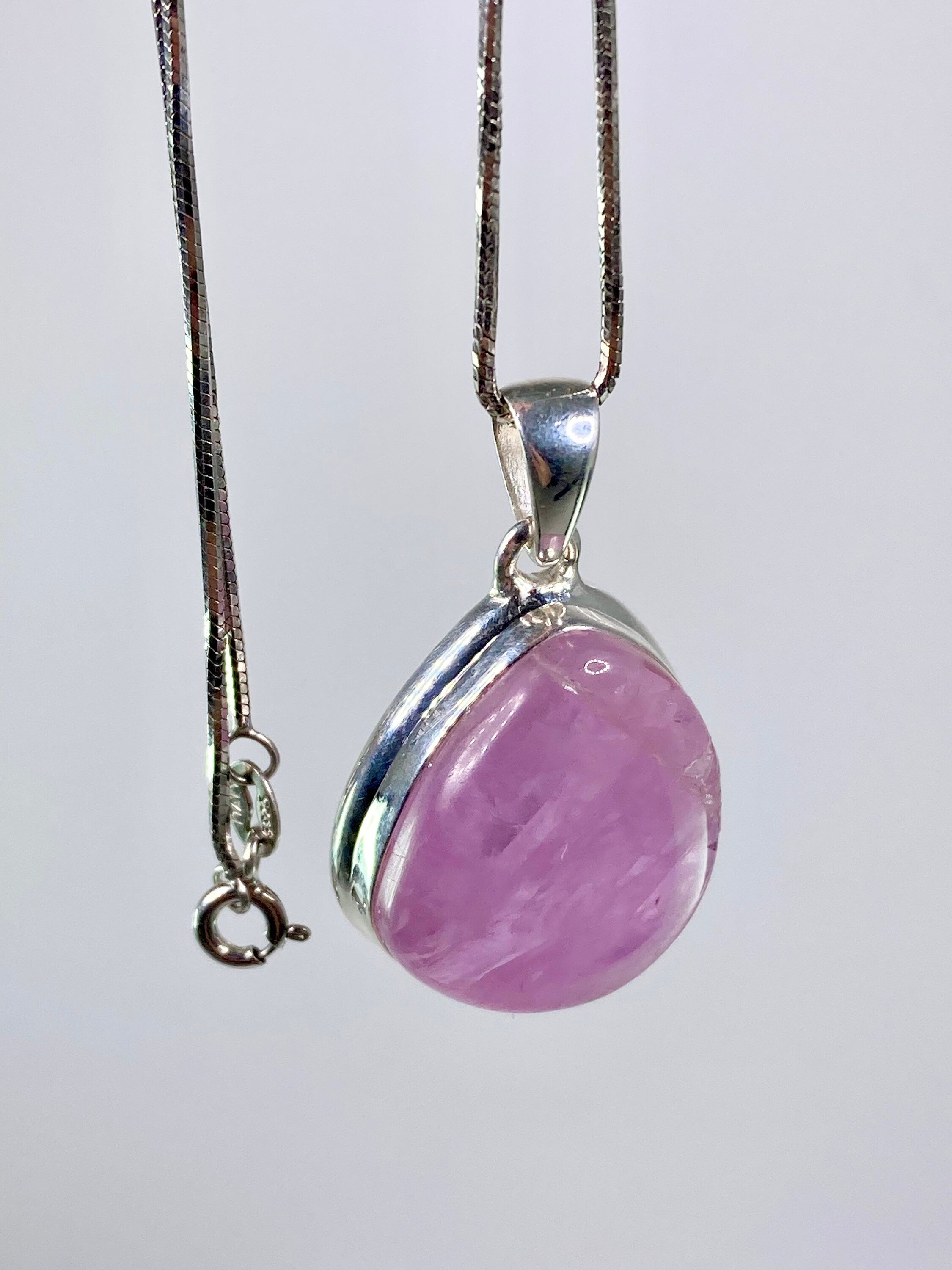 Natural Kunzite and Silver Pendant Necklace