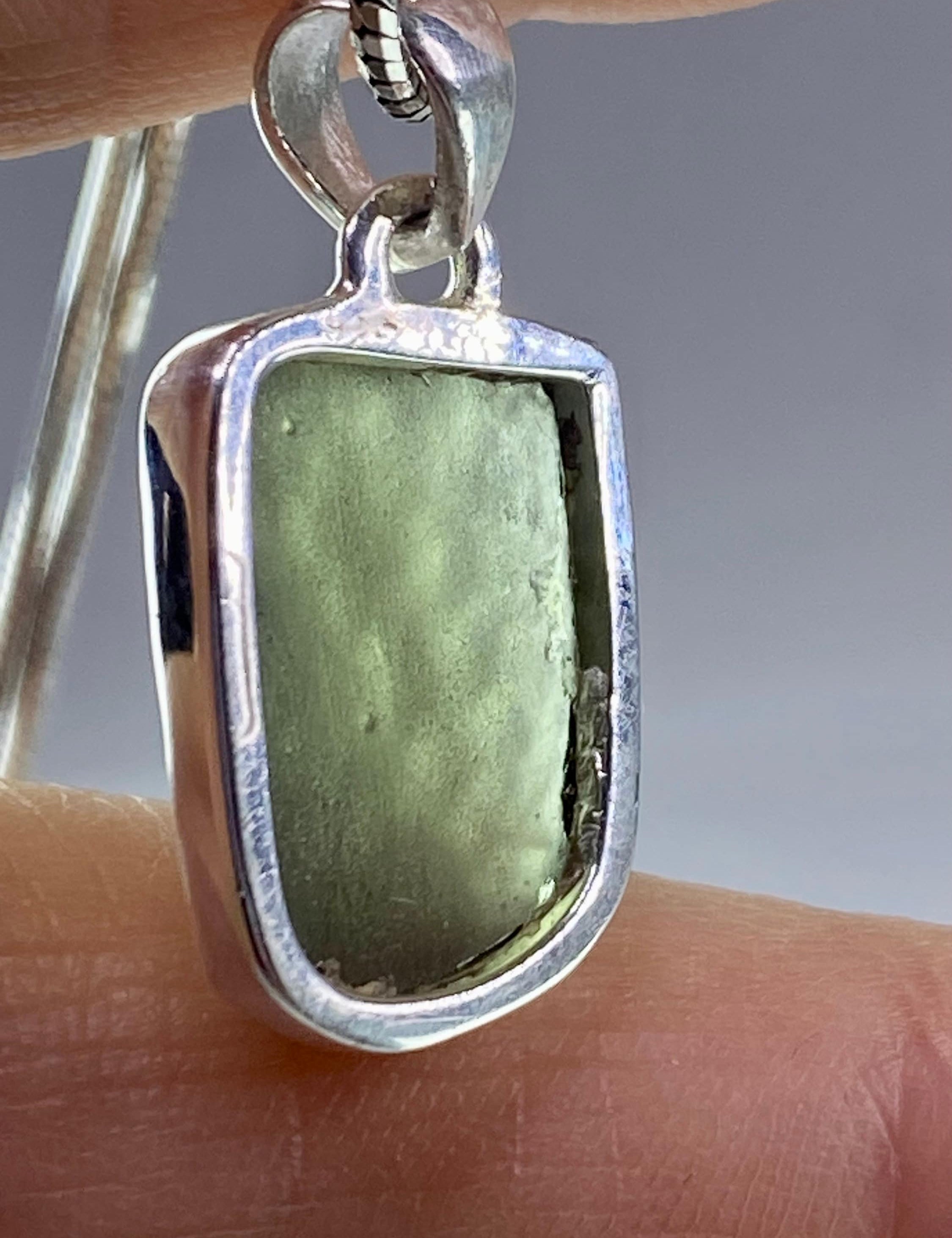 Natural MOLDAVITE and Sterling Silver Pendant