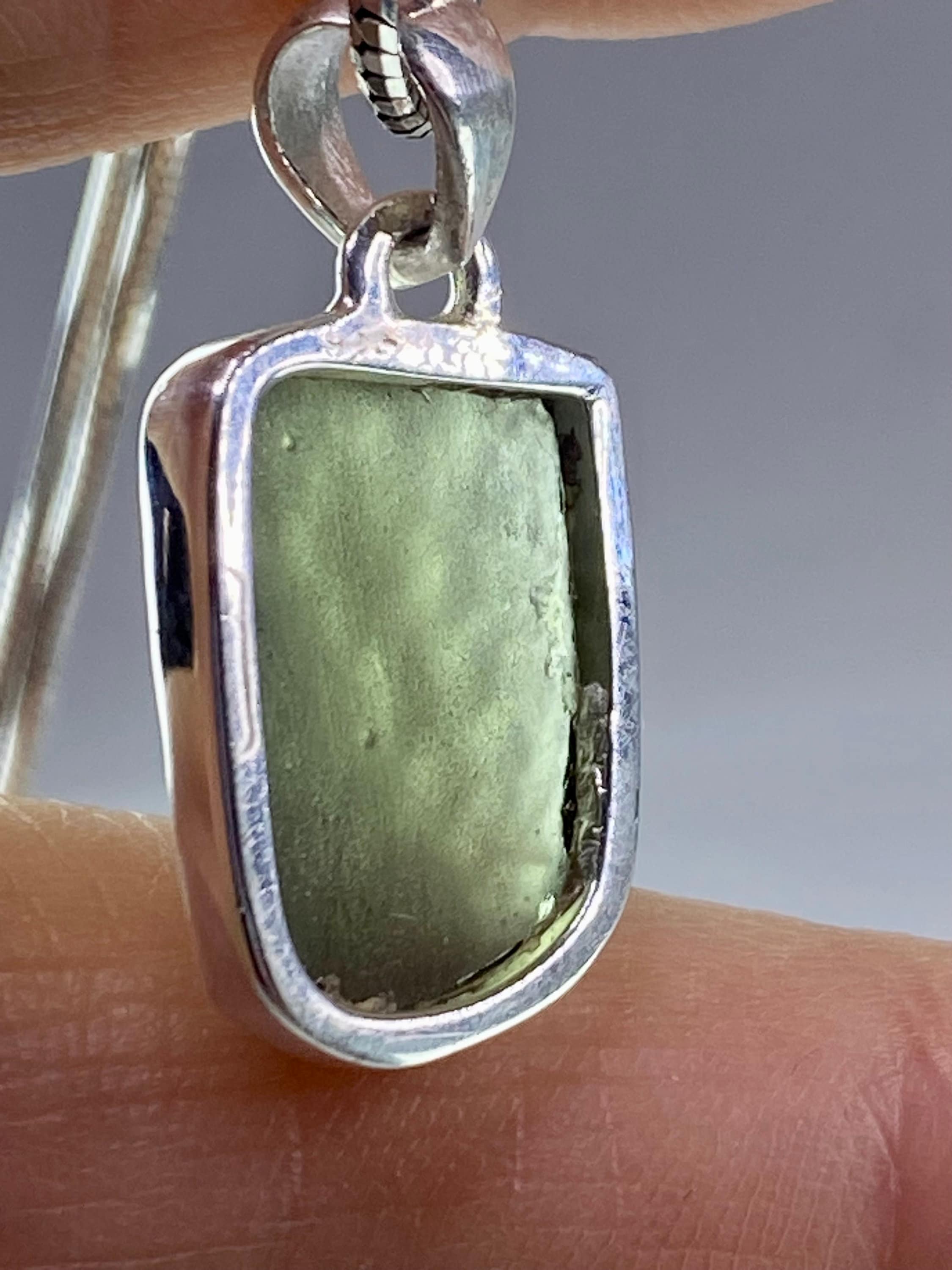 Natural MOLDAVITE and Sterling Silver Pendant