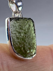 Natural MOLDAVITE and Sterling Silver Pendant